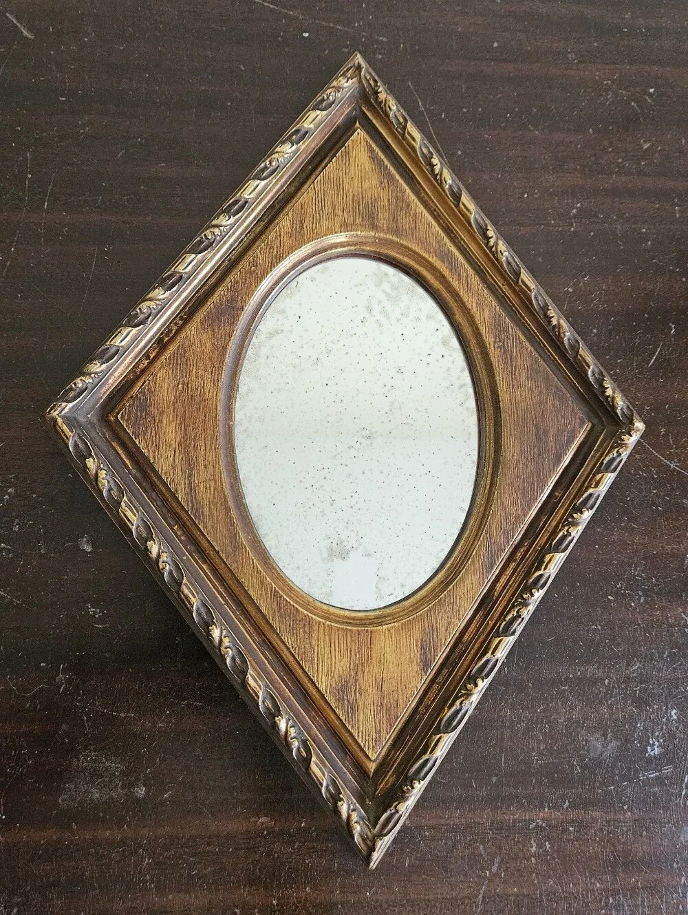 Vintage Ramco Diamond Mirror Faux Wood Florentine Hollywood Regency MCM 14